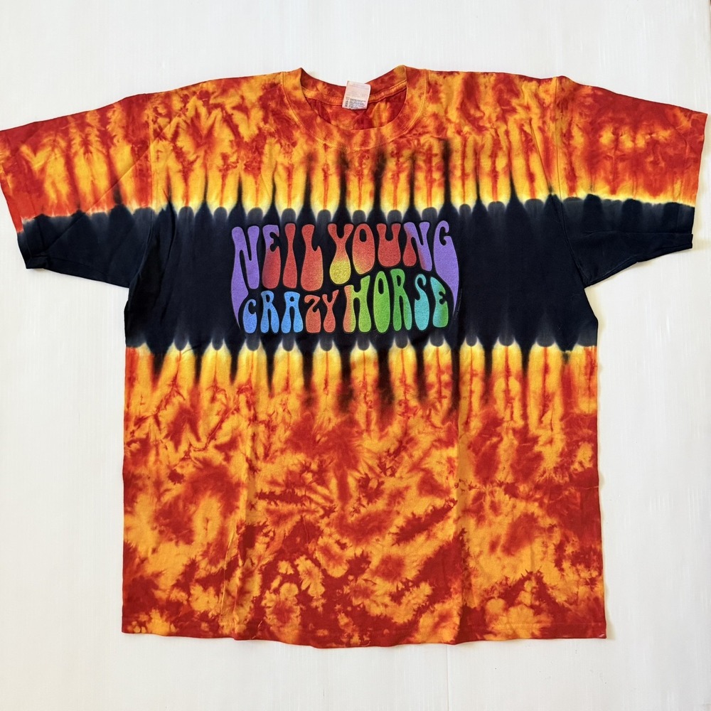 Vtg Neil Young & Crazy Horse Greendale 2003 Tour Yellow Orange Tie Dye Shirt XL